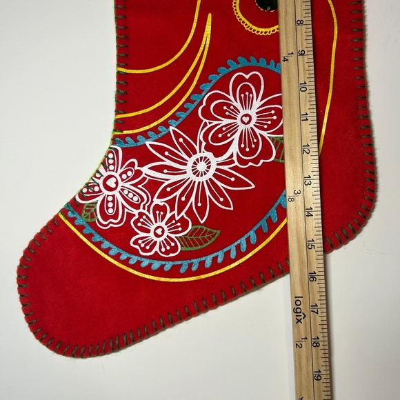 Partridge Christmas Stocking Bird Paisley Gems Sequins Boho Style Old Navy Red - Picture 5 of 7